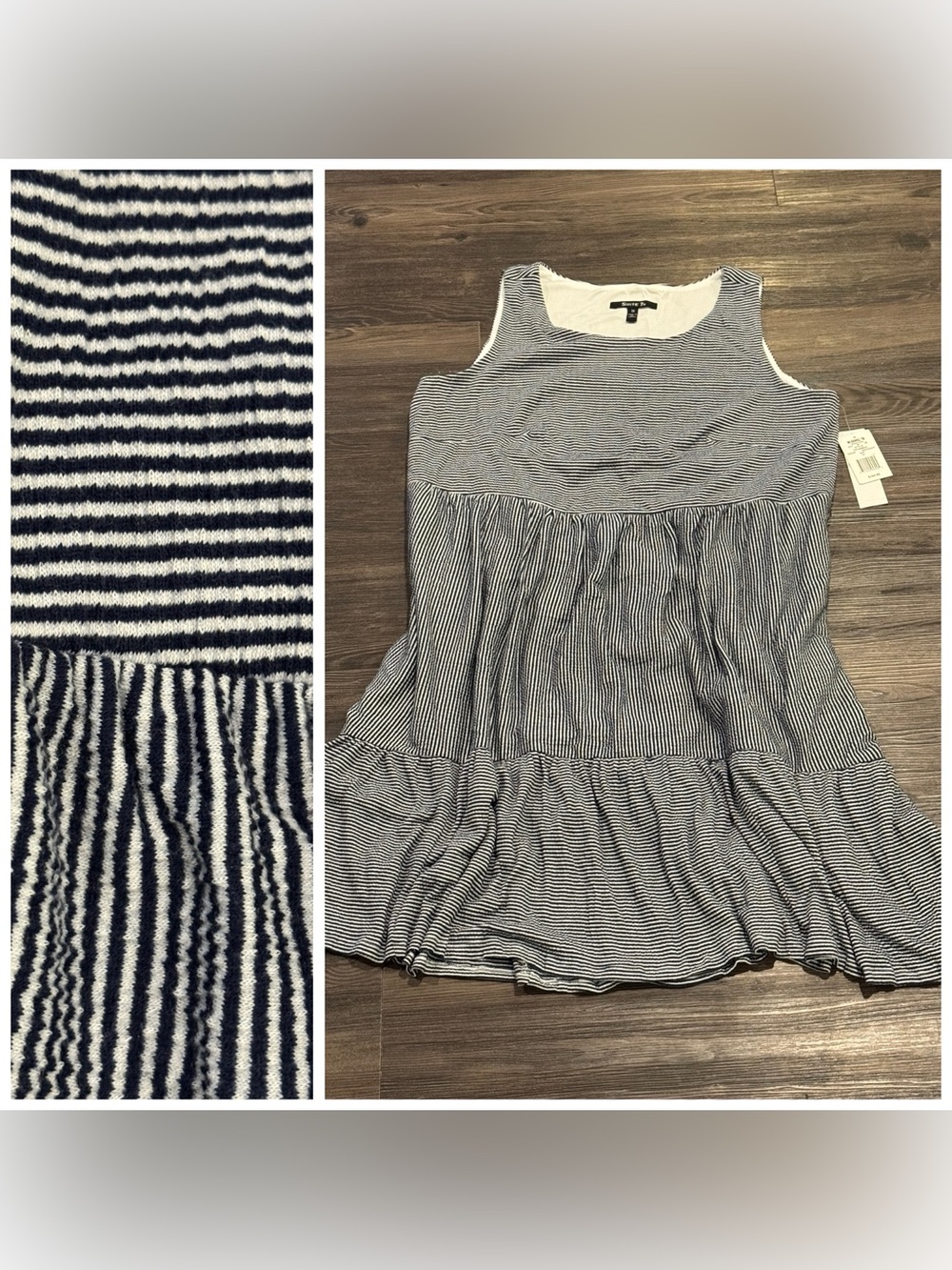 NEW Suite 7 Tiered Seersucker Striped Midi Dress, Navy/White, Women's 1X Coastal